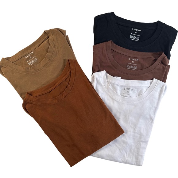 SHEIN Womens Basic Crew Neck T Shirts Pack of 5 Solid Colors Size M - Picture 7 of 8